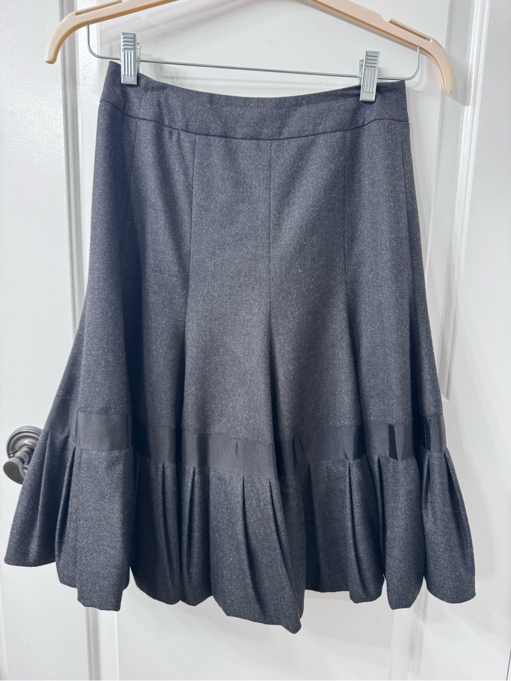 Akris Charcoal Gray A-Line Skirt with Gathered Flounce